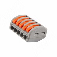 Клемма 222 с рычажком, 5 портов, для провода 0.5-4.0 кв.мм, ток 16А