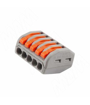 Клемма 222 с рычажком, 5 портов, для провода 0.5-4.0 кв.мм, ток 16А