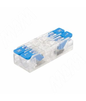 Клемма 221 с рычажком, 2 порта, разная полярность, для провода 0.5-4.0 кв.мм, ток 16А, синий