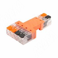 Клемма 221 с рычажком разъемная, соединение 2-4, разная полярность, для провода 0.5-4.0 кв.мм, ток 16А