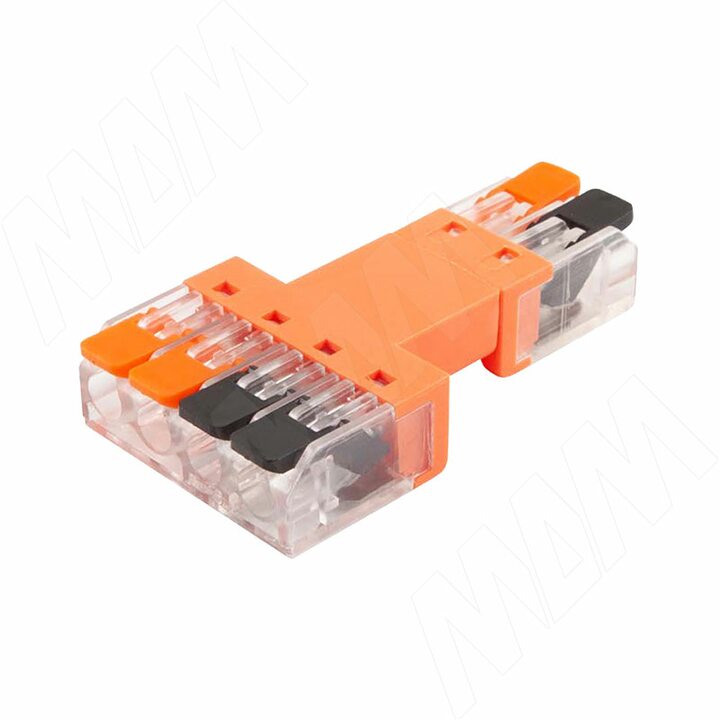 Клемма 221 с рычажком разъемная, соединение 2-4, разная полярность, для провода 0.5-4.0 кв.мм, ток 16А