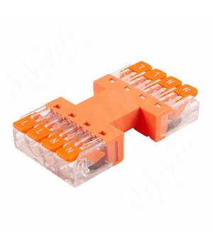 Клемма 221 с рычажком разъемная, соединение 4-4, разная полярность, для провода 0.5-4.0 кв.мм, ток 16А