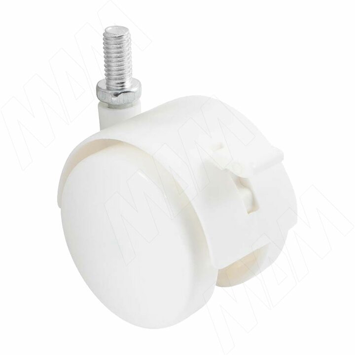 Опора двухколесная с винтом M10, D50 мм, со стопором, белая