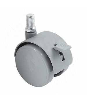 Опора двухколесная с винтом M10, D50 мм, со стопором, серая
