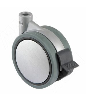 Опора двухколесная усиленная, D75 мм, со стопором, серая