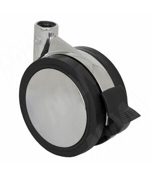 Опора двухколесная усиленная, D75 мм, со стопором, хром