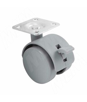 Опора двухколесная с площадкой, D40 мм, со стопором, серая
