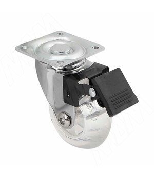 Опора колесная, D50 мм, со стопором, с площадкой, прозрачное колесо