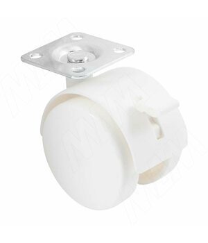 Опора двухколесная с площадкой, D50 мм, со стопором, белая