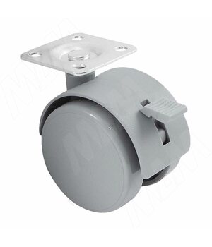 Опора двухколесная с площадкой, D50 мм, со стопором, серая