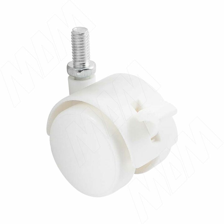 Опора двухколесная с винтом M8, D40 мм, со стопором, белая