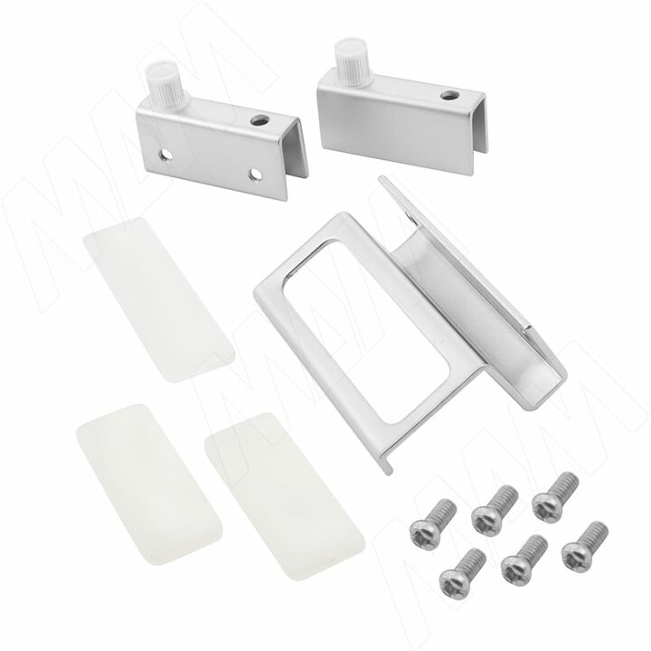 Компл. петель для стекл. двери + ручка, хром матовый