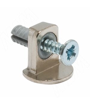 MAORI Опора полкодержателя для деревянных полок толщиной от 16 мм с фиксацией, с дюбелем и саморезом, никель