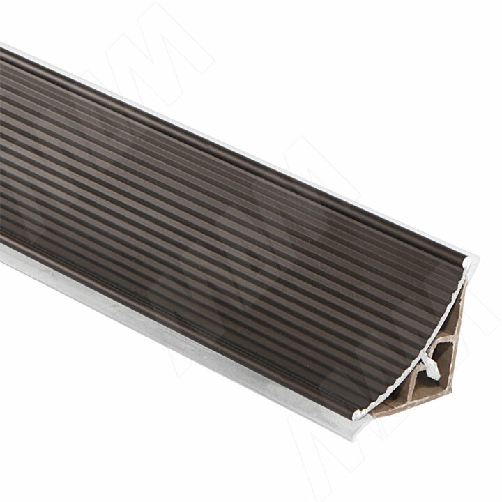 Плинтус алюминиевый треугольный вогнутый L=3м, рифленый, бронза