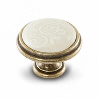 Ручка-кнопка D35мм бронза состаренная/керамика белые узоры