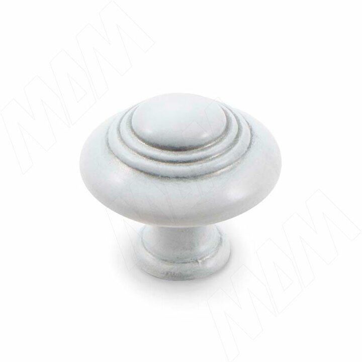 Ручка-кнопка D30мм белый/серебро винтаж