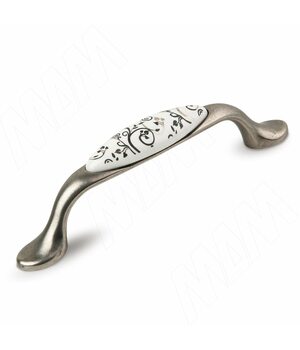Ручка-скоба 96мм серебро состаренное/керамика серебряные узоры