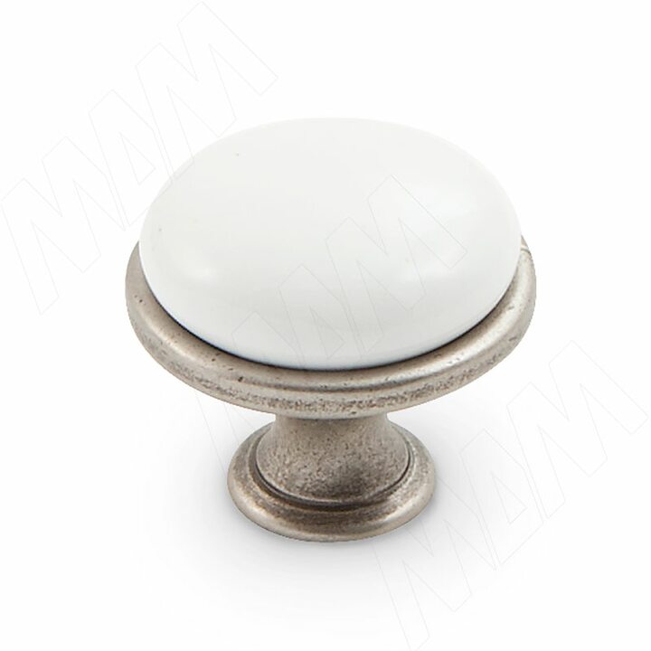 Ручка-кнопка D28мм никель патинированный/керамика