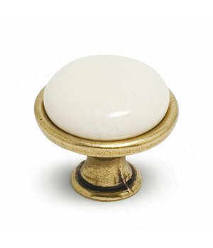 Ручка-кнопка D28мм бронза состаренная/керамика молочная