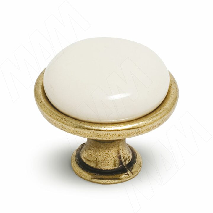 Ручка-кнопка D28мм бронза состаренная/керамика молочная