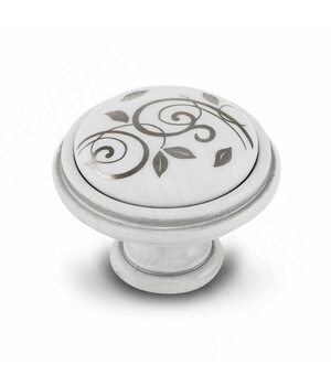 Ручка-кнопка D35мм белый/серебро винтаж керамика серебряные узоры