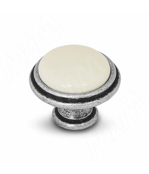 Ручка-кнопка D30мм серебро состаренное/керамика молочная
