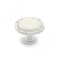 Ручка-кнопка белый/серебро винтаж керамика молочная