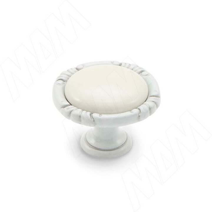 Ручка-кнопка белый/серебро винтаж керамика молочная