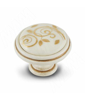 Ручка-кнопка D35мм cлоновая кость/золото винтаж керамика золотые узоры