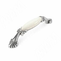 Ручка-скоба 96мм серебро состаренное/керамика молочная