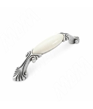 Ручка-скоба 96мм серебро состаренное/керамика молочная