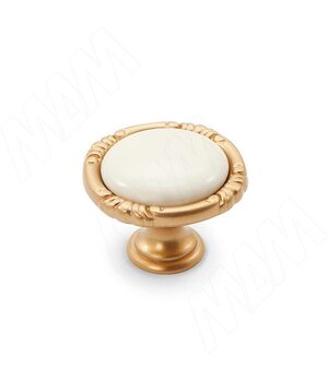 Ручка-кнопка золото матовое Милан/керамика молочная