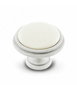 Ручка-кнопка D35мм белый/серебро винтаж керамика