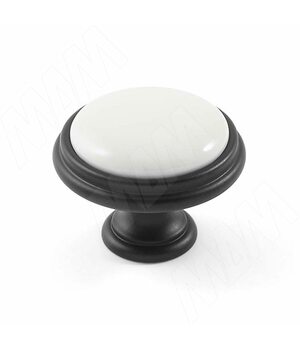 Ручка-кнопка D35мм черный матовый/керамика белая