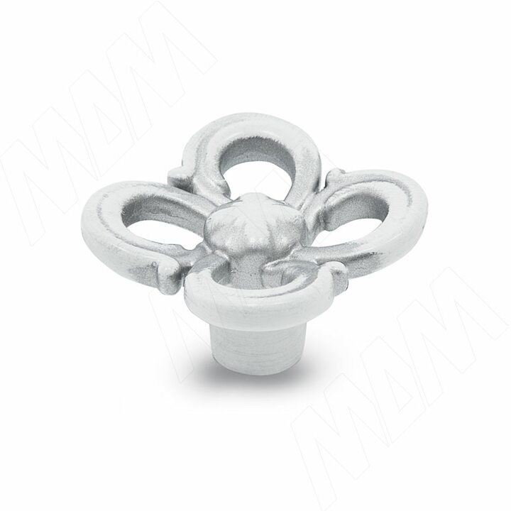 Ручка-кнопка белый/серебро винтаж