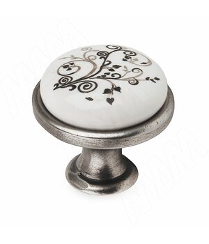 Ручка-кнопка D28мм серебро состаренное/керамика серебряные узоры