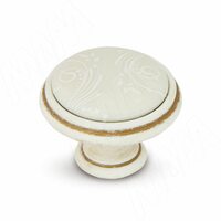 Ручка-кнопка D35мм cлоновая кость/золото винтаж, керамика белые узоры