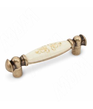 Ручка-скоба 96мм бронза состаренная/керамика золотые узоры