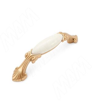 Ручка-скоба 96мм золото матовое Милан/керамика молочная