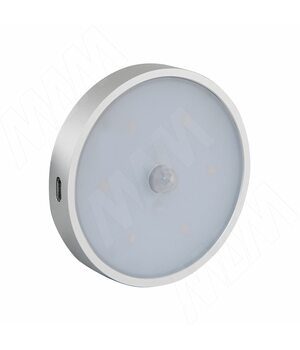 ATLAS Светодиодный светильник аккумуляторный с датчиком движения (PIR), круглый, серебро, нейтральный белый 4000К, 1W