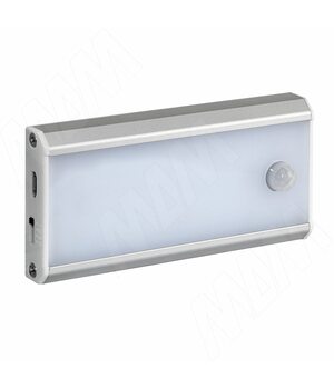 ATLAS Светодиодный светильник аккумуляторный с датчиком движения (PIR), прямоугольный, серебро, нейтральный белый 4000К, 1W