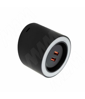 UNIKA Светильник круглый, 2 USB-розетки, черный, 24V, теплый и нейтральный белый 2700-4000К, 4,5W