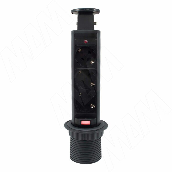 Выдвижной блок розеток, d=60 мм, 3 розетки, черный