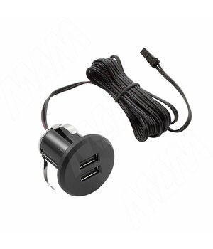 USB-розетка, врезная, круглая, 2 USB, черный