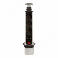 Выдвижной блок розеток, d=60 мм, 3 розетки, 2 USB, серебро