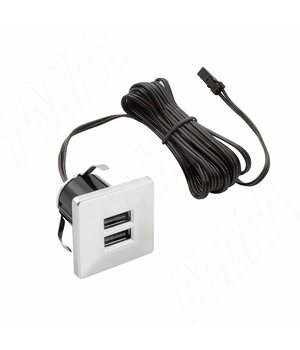 USB-розетка, врезная, квадратная, 2 USB, хром матовый