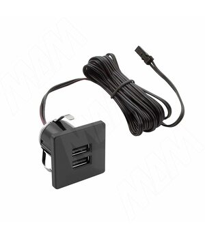 USB-розетка, врезная, квадратная, 2 USB, черный