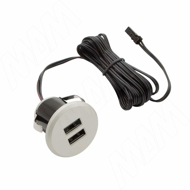 USB-розетка, врезная, 2 USB, никель матовый