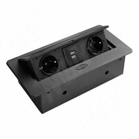 Выдвижной блок розеток, 266*130 мм, 2 розетки, 2 USB, черный