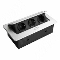 Выдвижной блок розеток, 266*130 мм, 3 розетки, серебро